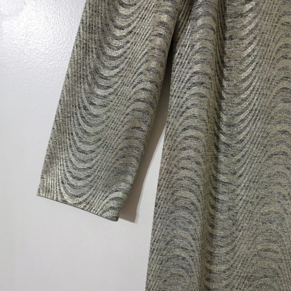 Gold Champagne Metallic Knit Wedding Guest Shift Dress, Formal Cocktail Elegant - Picture 8 of 15